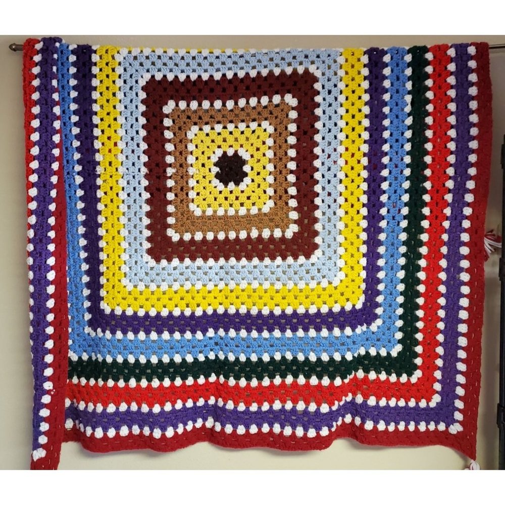 Handmade Rainbow Granny Afghan Squares w/Tassels 2 feet by 2 feet 48" x 48"